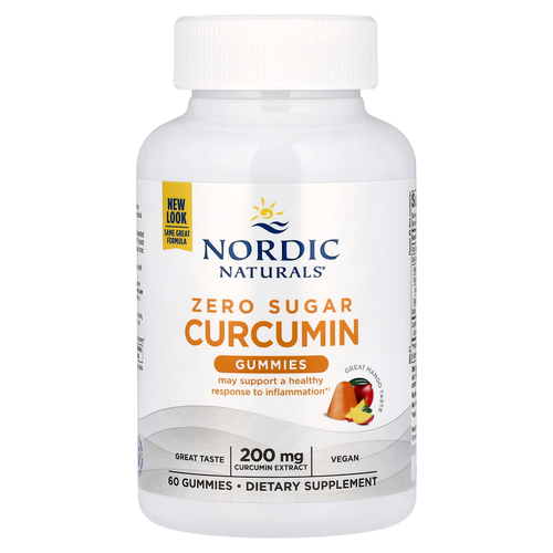 Nordic Naturals, жевательные мармеладки с куркумином без сахара, со вкусом манго, 60 жевательных мармеладок (100 мг в 1 жевательной мармеладке)