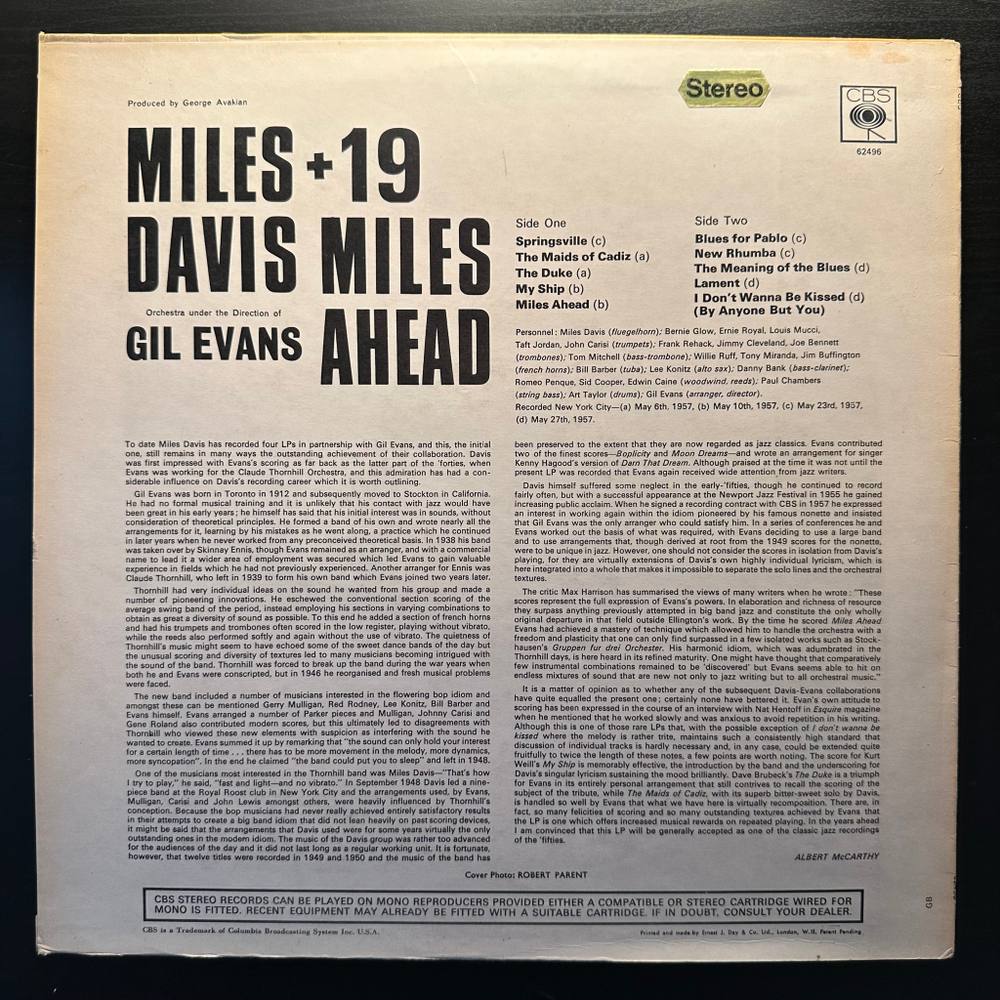 Miles Davis + 19 With Orchestra Under The Direction Of Gil Evans ‎– Miles Ahead (Англия 1966г.)