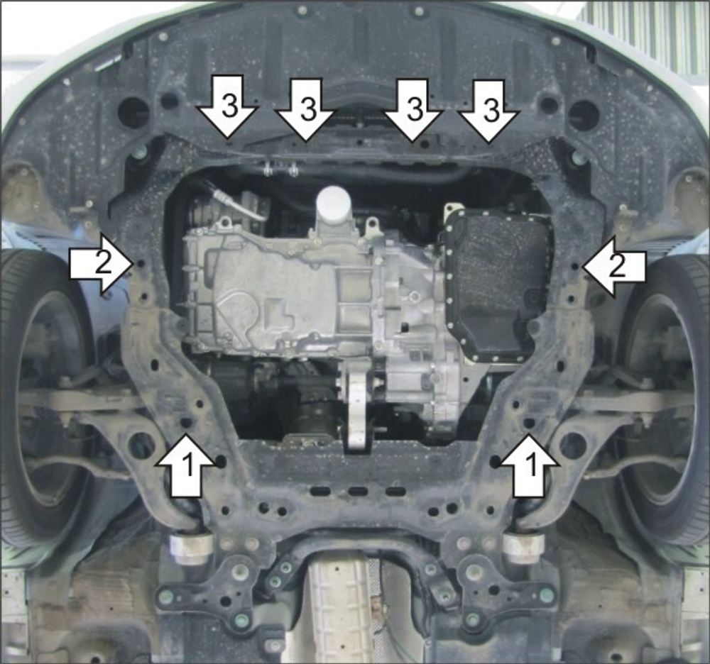 Защита картера Двигателя, КПП. 2 мм, Сталь. для Mazda 6 2007-2012 MOTODOR.01131