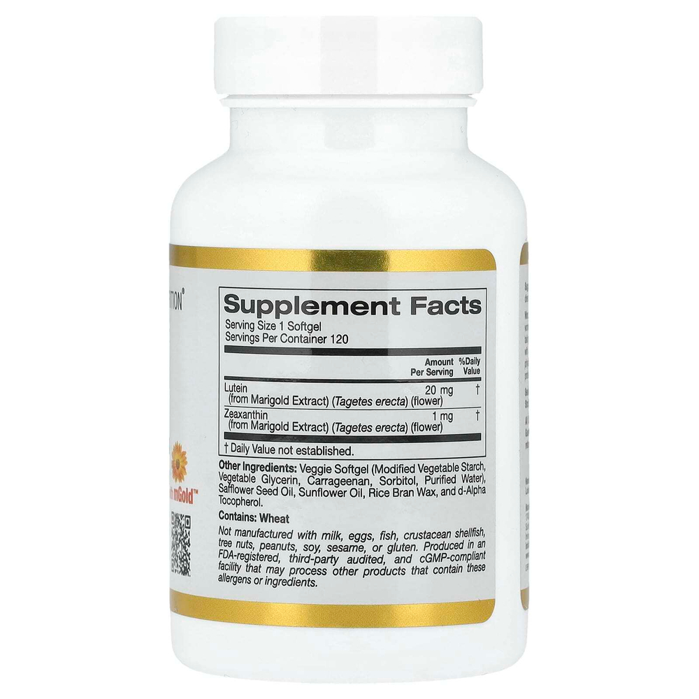 California Gold Nutrition, лютеин с зеаксантином из экстракта бархатцев, 20 мг, 120 растительных капсул