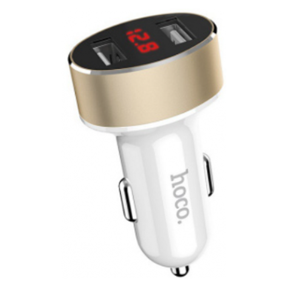 Автомобильное зарядное устройство USB Hoco Z26 (2.1A, 2 порта, с дисплеем) Белый