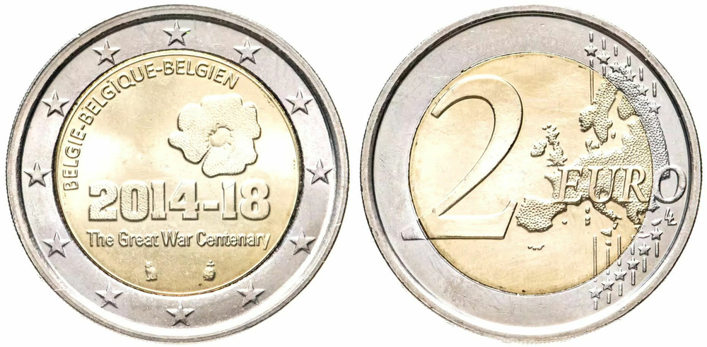 Бельгия 2 евро, 2014 100 лет началу Первой Мировой войны aUNC