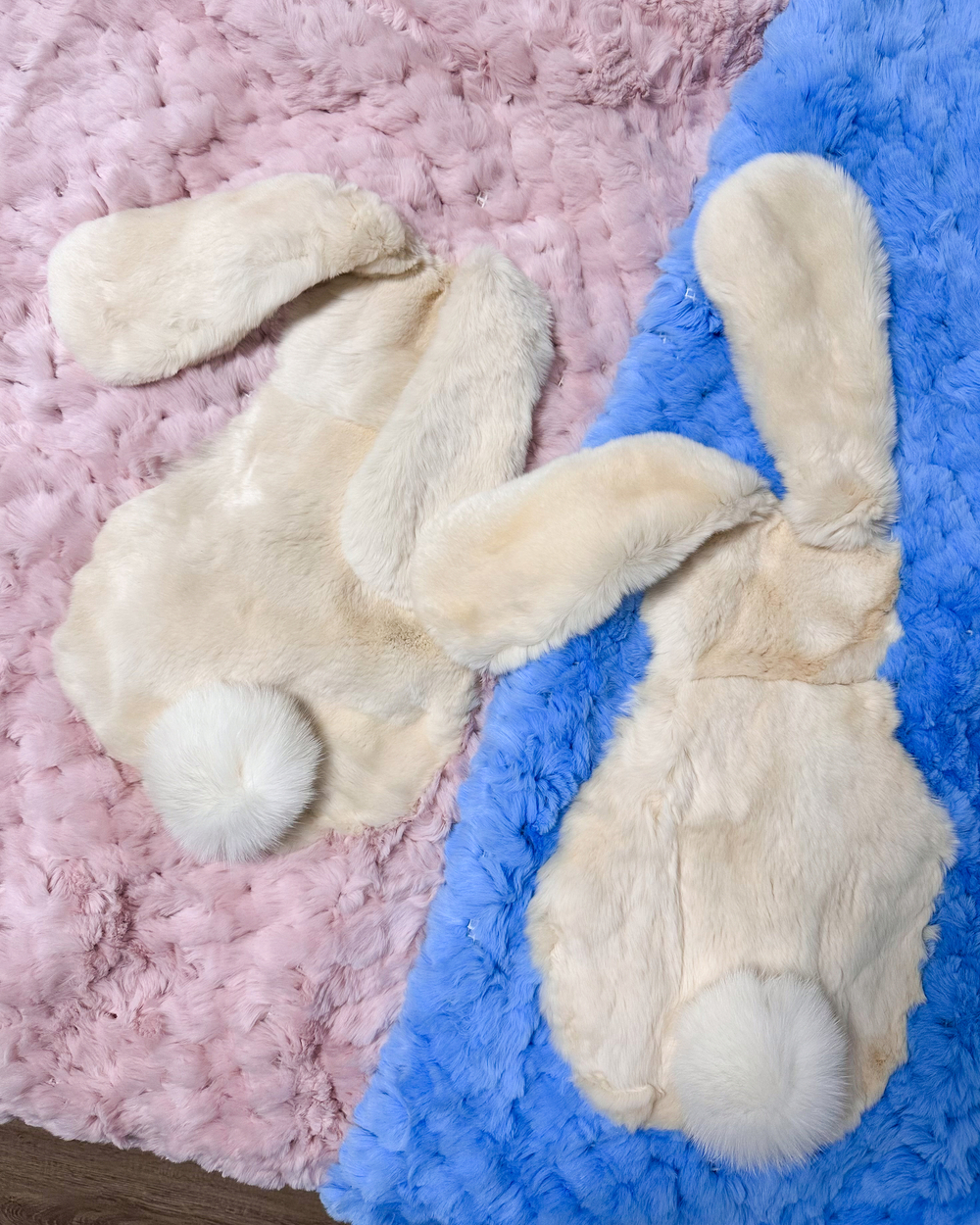 Вязаный детский плед из натурального меха рекс "Зайчик" 120х80 см (розовый)