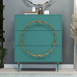 Комод Арт Колор matte Классик Голд с 3 ящиками Пастельно-синий матовый