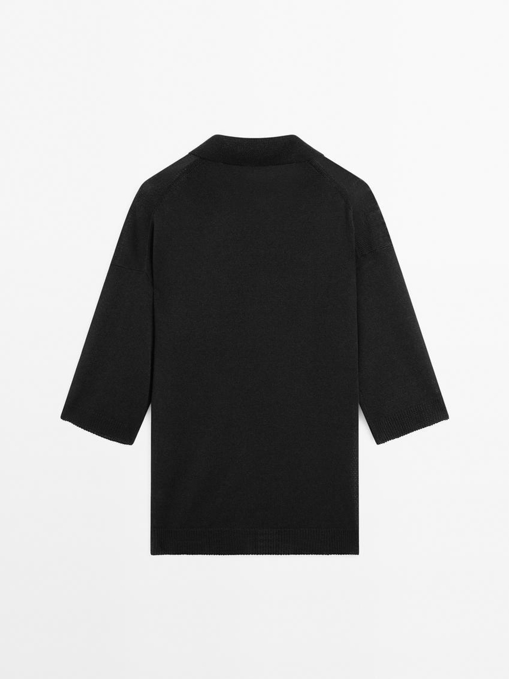 Massimo Dutti Свитер оверсайз с воротником поло, черный