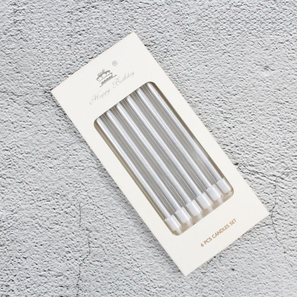 Набор свечей для торта «Happy Birthday, 6 в 1», серебряный металлик