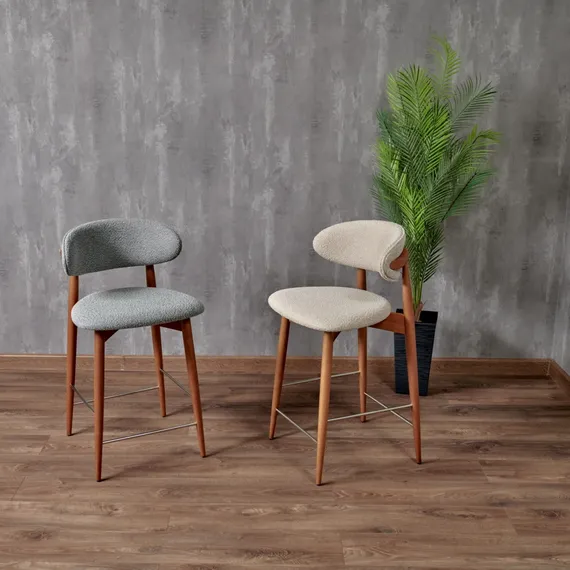 Полубарный стул Mod, бежевое букле, ножки цвета орех