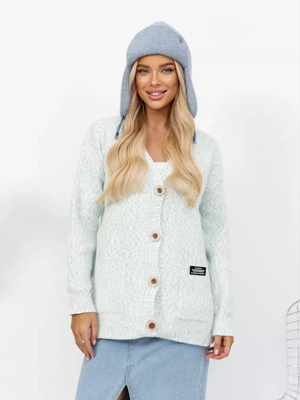 Шапка ушанка зимняя вязаная на флисе