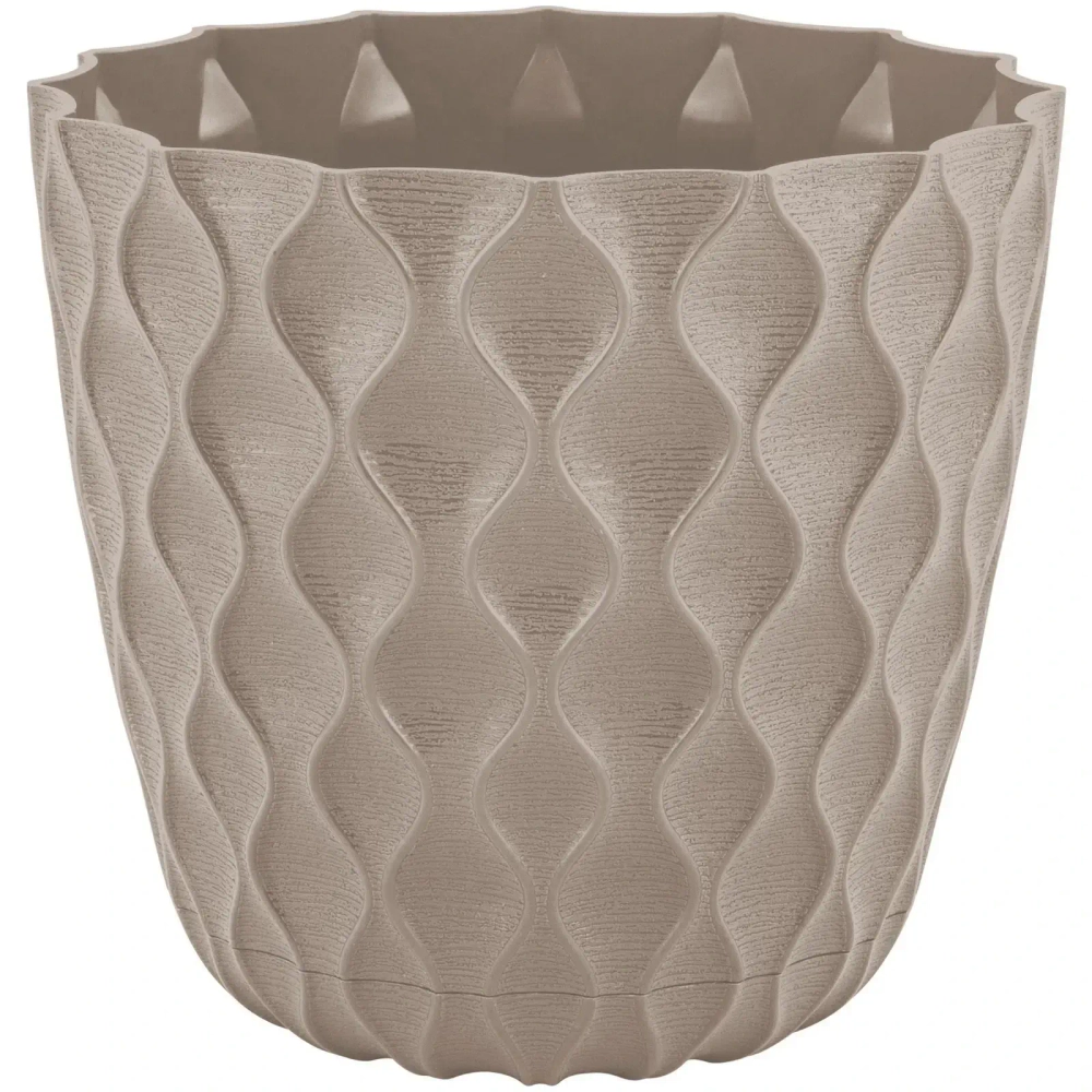 Горшок для цветов пластиковый 0,65л d-11,5см «Wave» с дренажной сеткой и съемным поддоном, французский платан