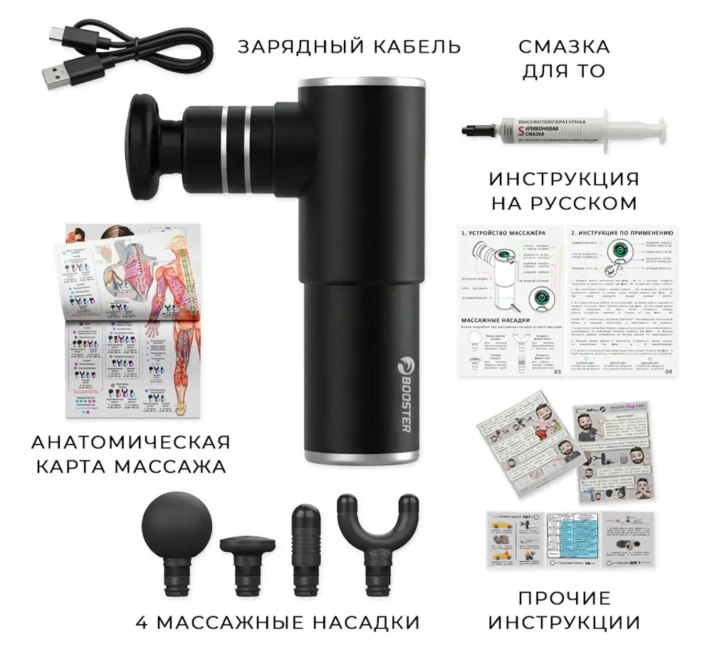 Стандартная комплектация массажёра для лица и головы бустер