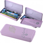 Пенал металлический 2 отделения Alingar, таблица умножения, 100 х 220 мм, "Eternity", розовый (серебряный листик и надпись)