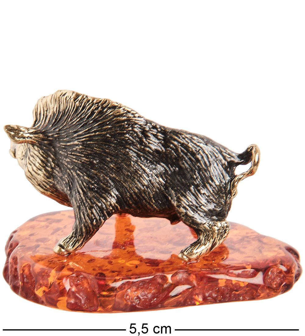 Народные промыслы AM- 994 Фигурка «Кабан» (латунь, янтарь)