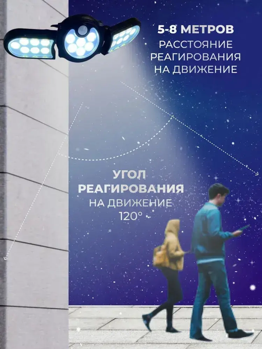 Светильник на солнечной батарее уличный, с датчиком движения. Прожектор светодиодный с выносной солнечной панелью.