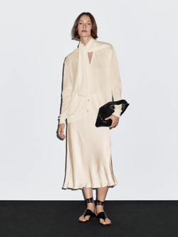 Massimo Dutti Кардиган из смесового льна с шарфом, натуральный, кремовый