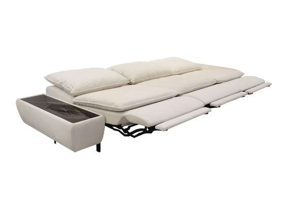 Диван с электро-реклайнером 4691, серо-бежевая кожа