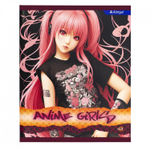 Тетрадь 48л., А5, клетка, Alingar "Anime girls", скрепка, мелованный картон (стандарт), выб УФ лак, блок офсет, 4 дизайна в пленке т/у