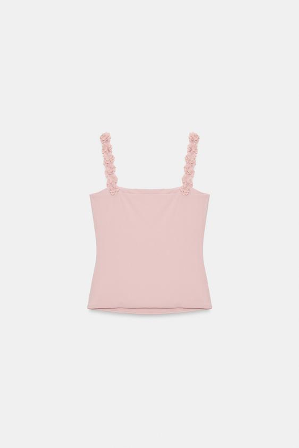 ZARA ТОП НА БРЕТЕЛЯХ С ЦВЕТАМИ, РОЗОВЫЙ