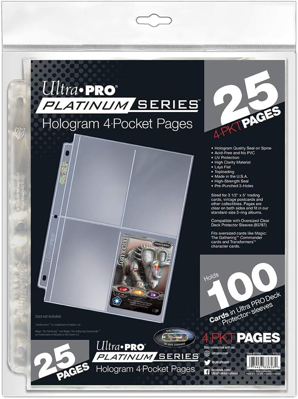 Ultra pro - упаковка листов (25шт) для папки на кольцах Platinum Series 4-Pocket Pages (2х2)
