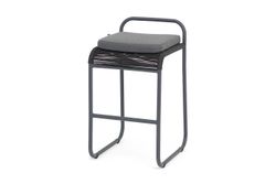 "Ането" стул барный плетеный из роупа, каркас алюминий темно-серый (RAL7024) муар, роуп темно-серый круглый, ткань темно-серая 027