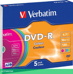 DVD-R диск Verbatim 4.7Gb 16x Slim case Color 5шт (43557)