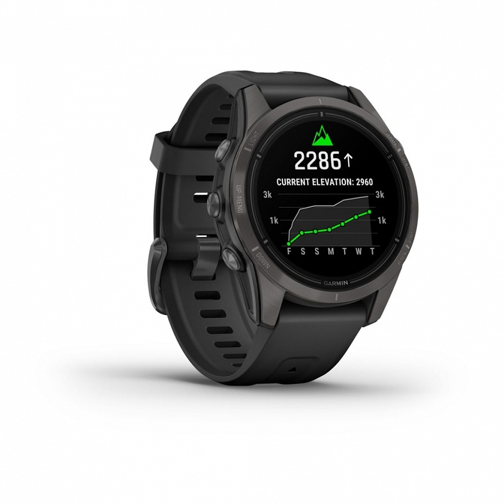 Смарт часы Garmin Epix Pro (Gen 2) Sapphire Edition 42 мм, титановый, угольно-серый, DLC, черный ремешок