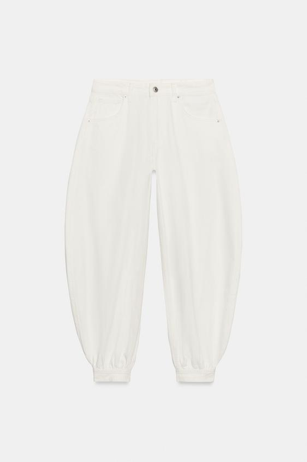 ZARA ДЖИНСЫ TRF BALLON СО СРЕДНЕЙ ПОСАДКОЙ И ПЕТЛЕЙ, БЕЛЫЙ