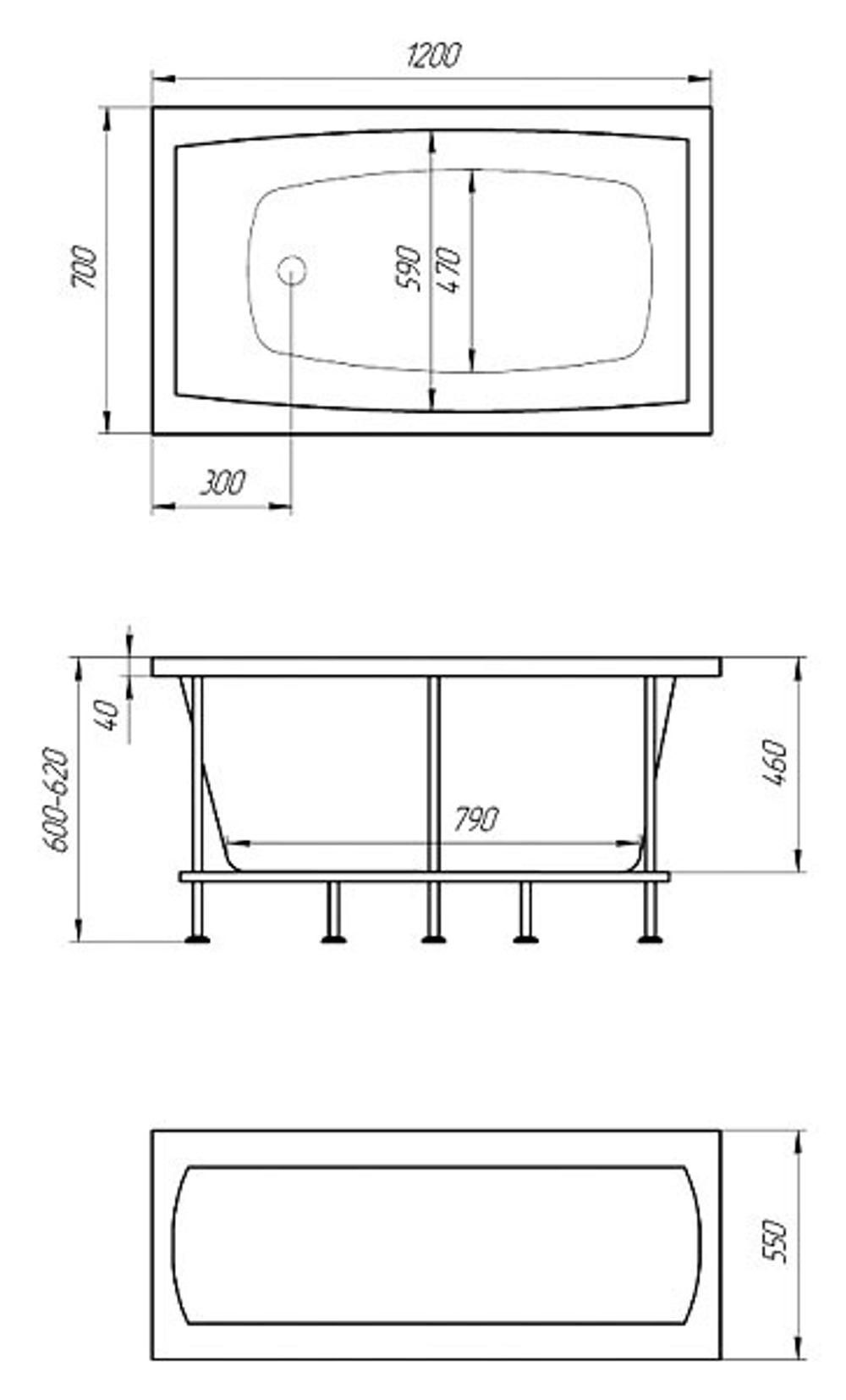 Акриловая ванна 1Marka Viola 120*70 прямоугольная из каталога Ванны акриловые