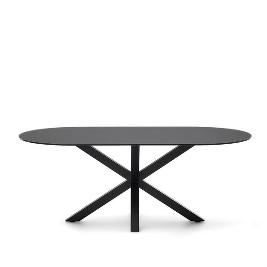 Стол Argo с черным стеклом и черными стальными ножками Ø 200 x 100 см