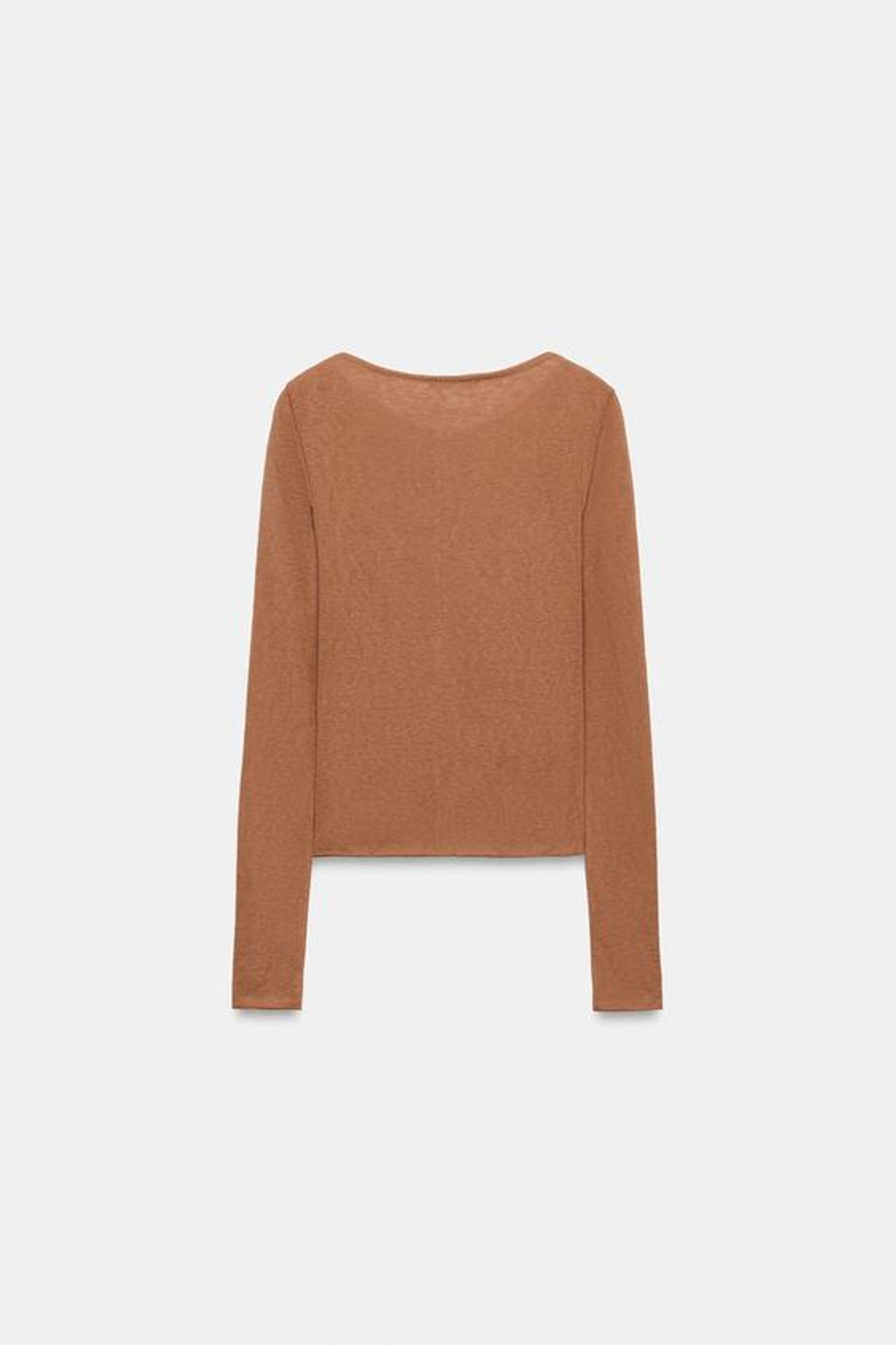 ZARA ФУТБОЛКА В СТИЛЕ РУСТИК НА ПУГОВИЦАХ, ТЕМНЫЙ ЧЕРЕПИЧНЫЙ