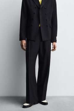 ZARA HARRY LAMBERT X DISNEY БРЮКИ КОСТЮМНЫЕ СО СКЛАДКАМИ, МОРСКОЙ СИНИЙ