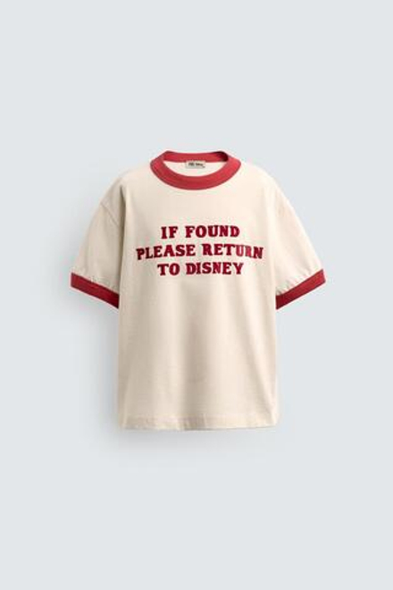 ZARA Х DISNEY ФУТБОЛКА С НАДПИСЬЮ, ЭКРЮ