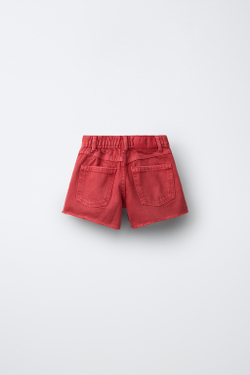 ZARA ДЖИНСОВЫЕ ШОРТЫ С РАЗРЕЗАМИ, КРАСНЫЙ