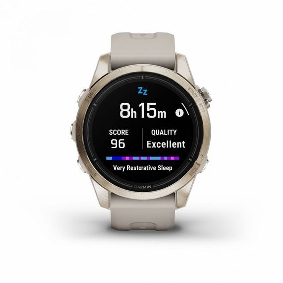 Garmin Epix Pro Gen 2 Sapphire 42 мм — золотистые умные часы с песочным ремешком