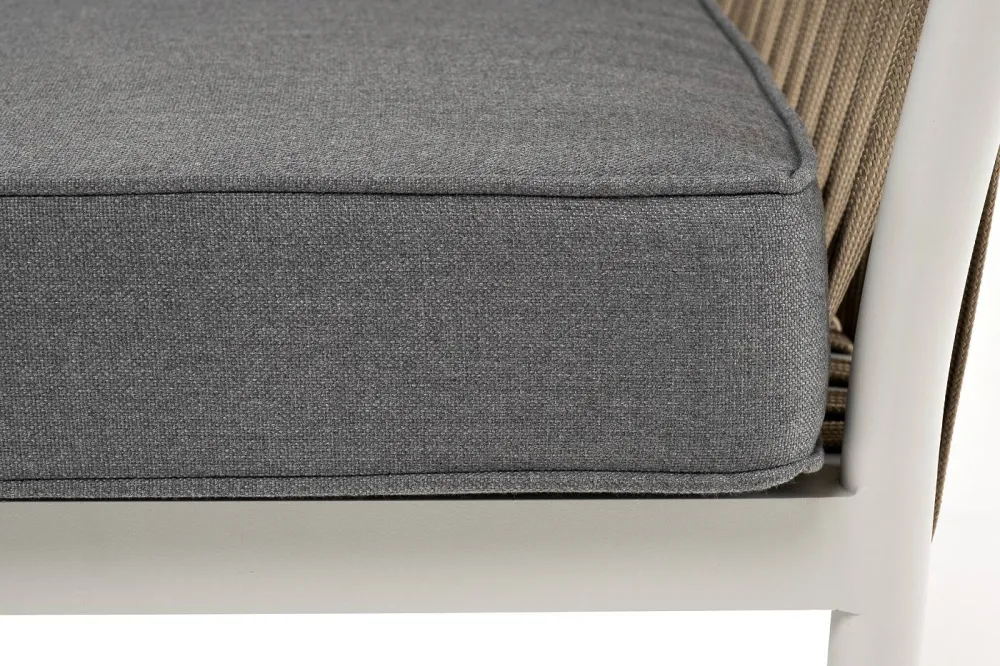 "Касабланка" диван 2-местный плетеный из роупа, каркас алюминий светло-серый (RAL7035) муар, роуп серо-коричневый 23мм, ткань серая 017