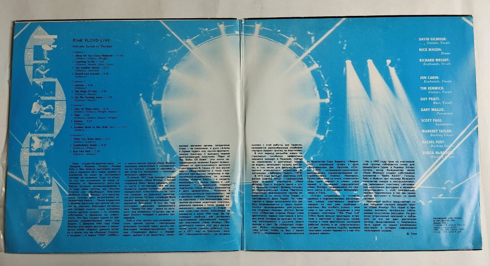 Винтажная виниловая пластинка LP Pink Floyd Delicate Sound Of Thunder (СССР 1990) VG Cover