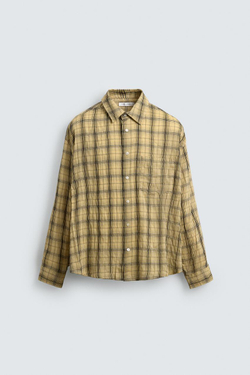 ZARA РУБАШКА RELAXED FIT В КЛЕТКУ, ЦВЕТ СЛИВОЧНОГО МАСЛА