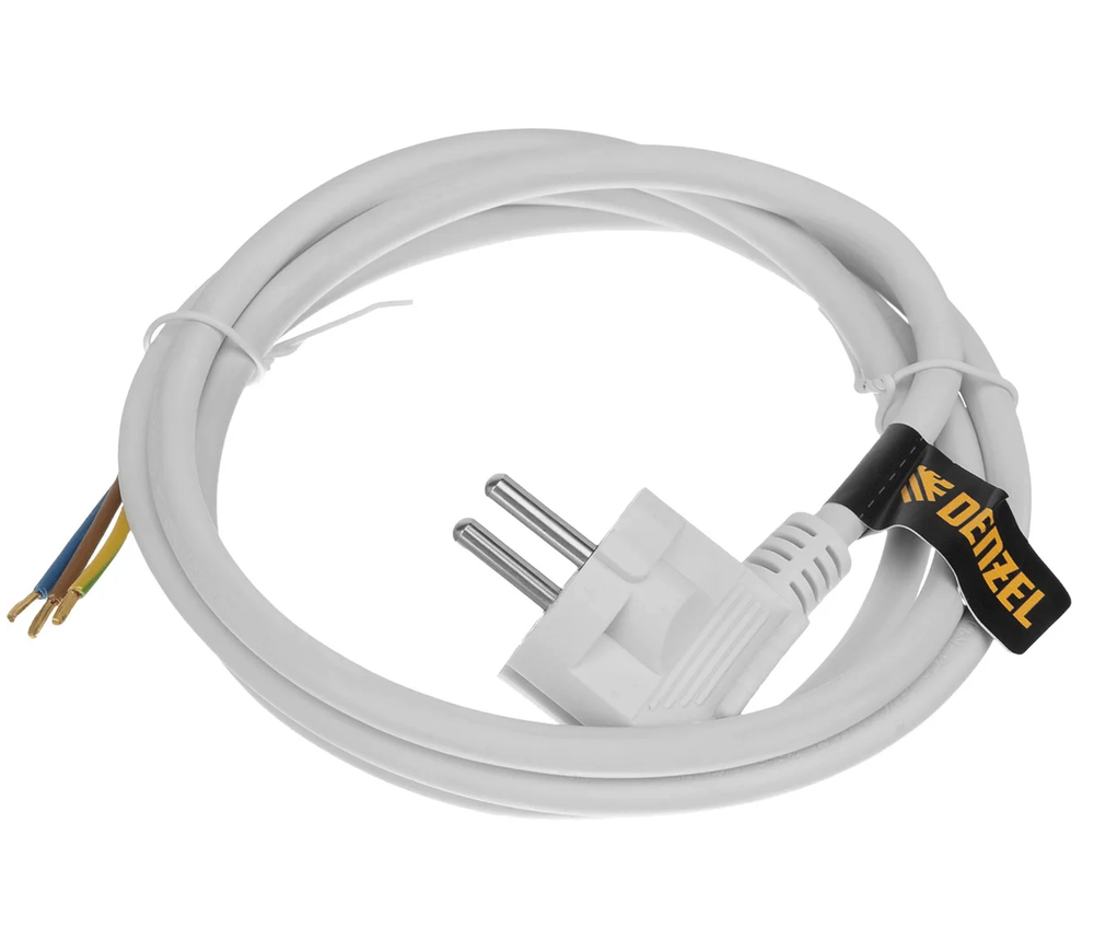 Шнур сетевой Denzel Energy Series, ПВС, 1,5 м, 3x1,5 мм, с неразборной вилкой, белый 37670
