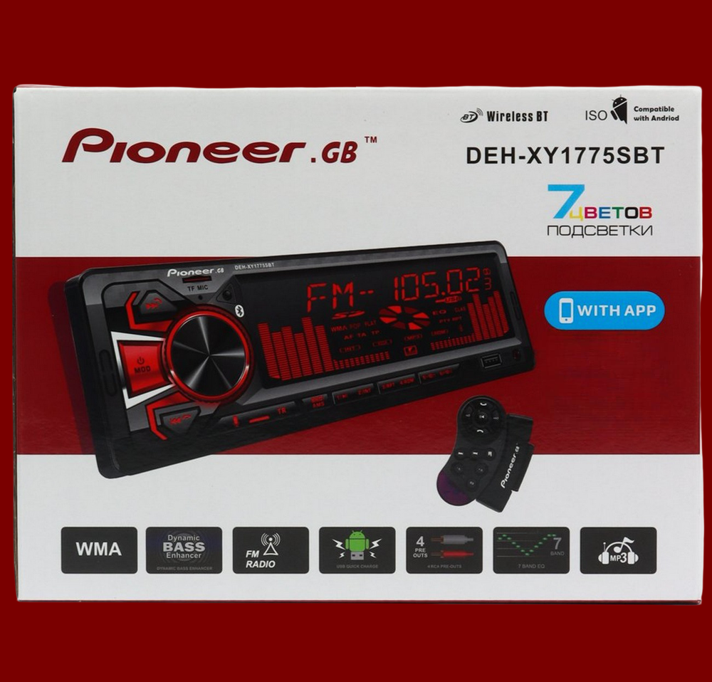 Автомагнитола FM/BT/USB/TF RGB Pioner GB MVH-XY1775SBT