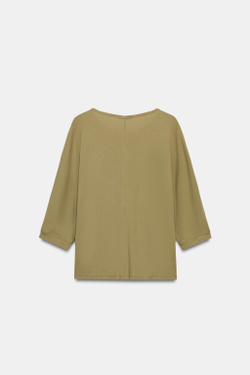ZARA ХЛОПКОВАЯ ФУТБОЛКА С КРУГЛЫМ ВЫРЕЗОМ, ХАКИ