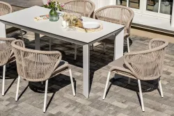 "Венето" обеденная группа на 6 персон со стульями "Милан", каркас белый, роуп бежевый