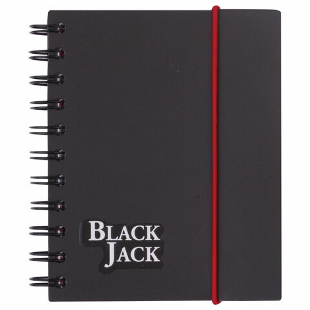 Блокнот МАЛЫЙ ФОРМАТ (105х148 мм) А6, 150 л., гребень сбоку, на резинке, пластиковая обложка, клетка, BRAUBERG, "Black Jack", 125388