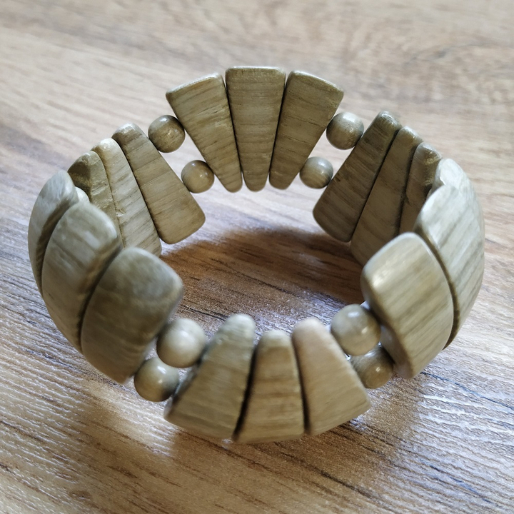 Браслет Волна с шариком, дерево, цвет светло-коричневый, ширина 28 мм