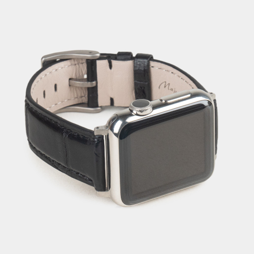 Ремешок для Apple Watch 44/45/46 mm из кожи аллигатора, черного цвета