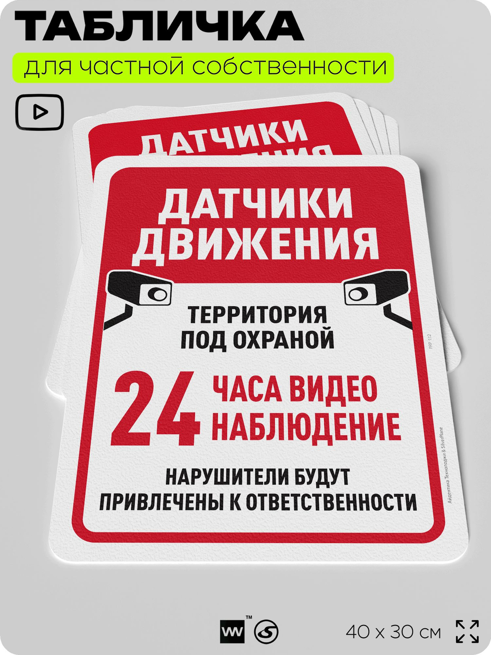 Табличка для частной территории "Датчики движения", на дом, для участка, организаций и частных территорий, предупреждающая, 40х30 см, Silver Plane x Айдентика Технолоджи