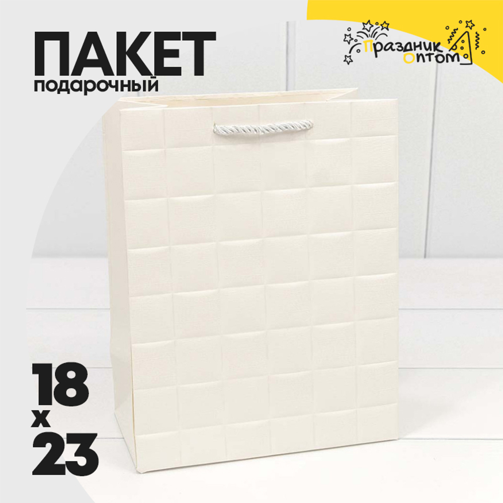 Пакет подарочный 18х23х10см Фигуры и узоры "Квадраты" (Белый)