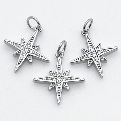 Подвеска Звезда, родиевое покрытие, фианиты, размер 16*14 мм, цена за 1 шт