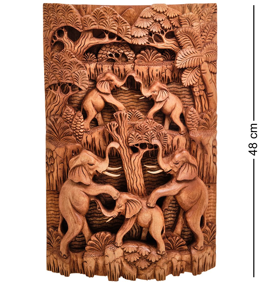 Decor and Gift 17-005 Панно резное «Пирамида из слонов - символ долголетия» (суар, о.Бали)