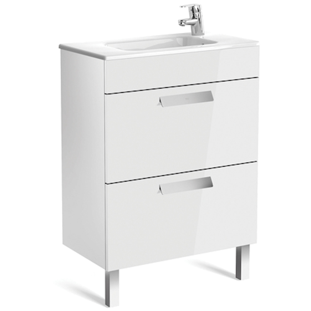 Тумба Debba 600 2 ящика, белый глянец/Раковина Debba Compact Unik 60, ZRU9307638