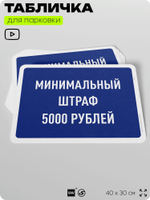 Табличка для парковки "Минимальный штраф 5000 руб", для дома, офиса, организаций, 40х30 см, Silver Plane x Айдентика Технолоджи