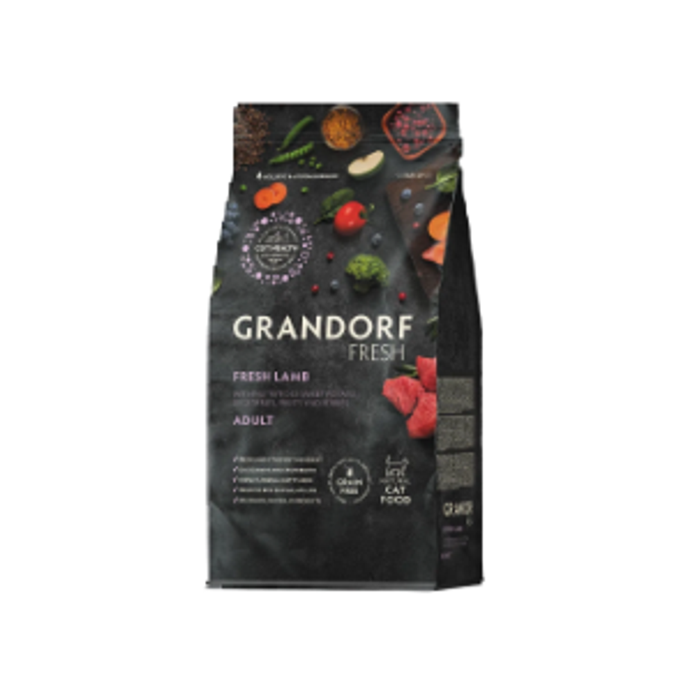 Сухой корм GRANDORF FRESH CAT Lamb беззерновой ягненок с бататом для взрослых кошек, чувствительное пищеварение или склонность к аллергии 0,4кг